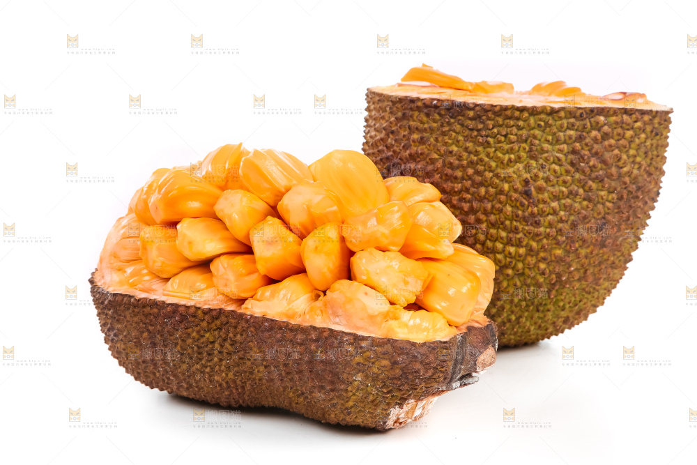 白底上放着红肉菠萝蜜