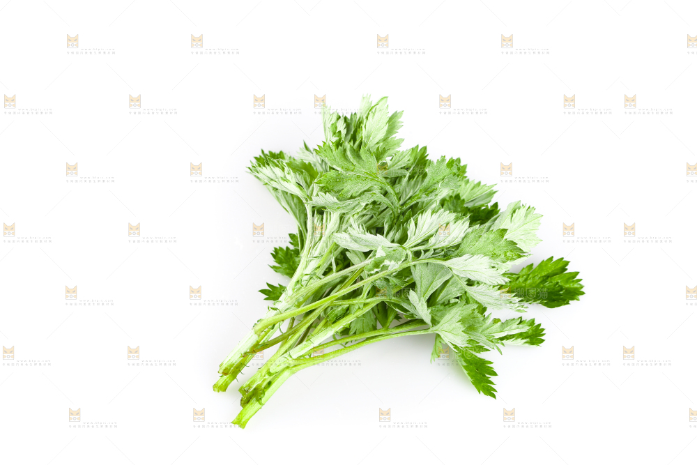 白底上放着艾草叶