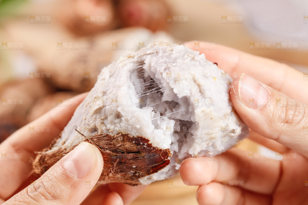 手里拿着蒸熟的小芋头