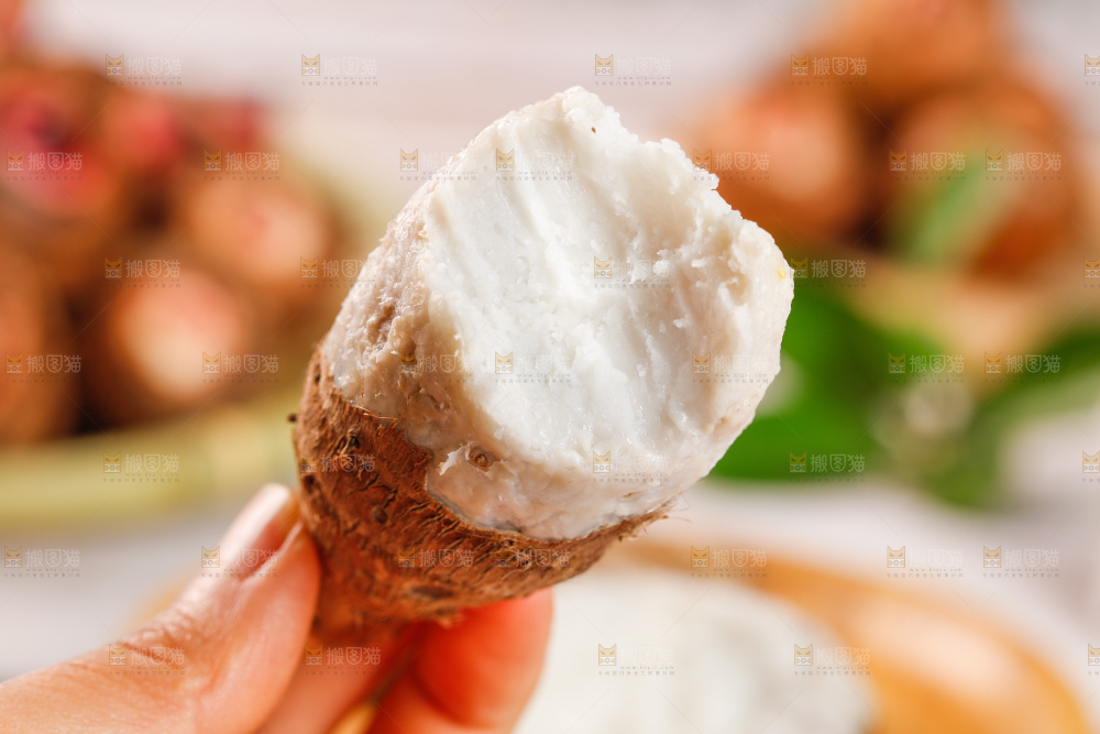 手里拿着蒸熟的小芋头