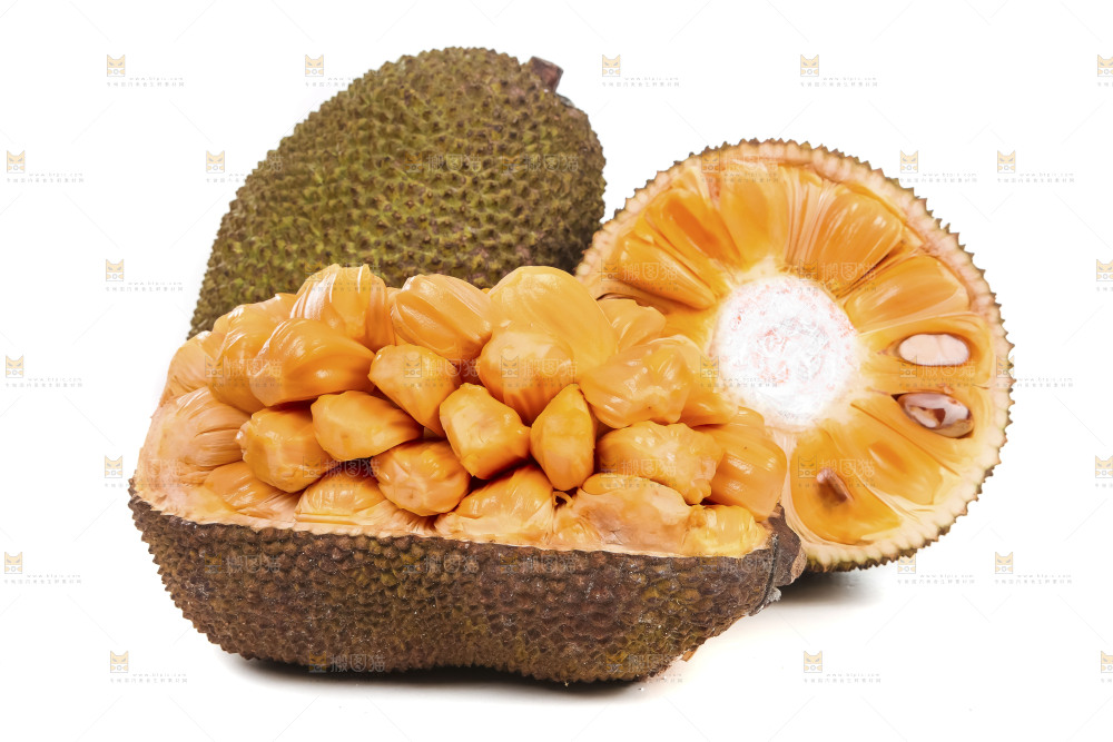 白底上放着红肉菠萝蜜