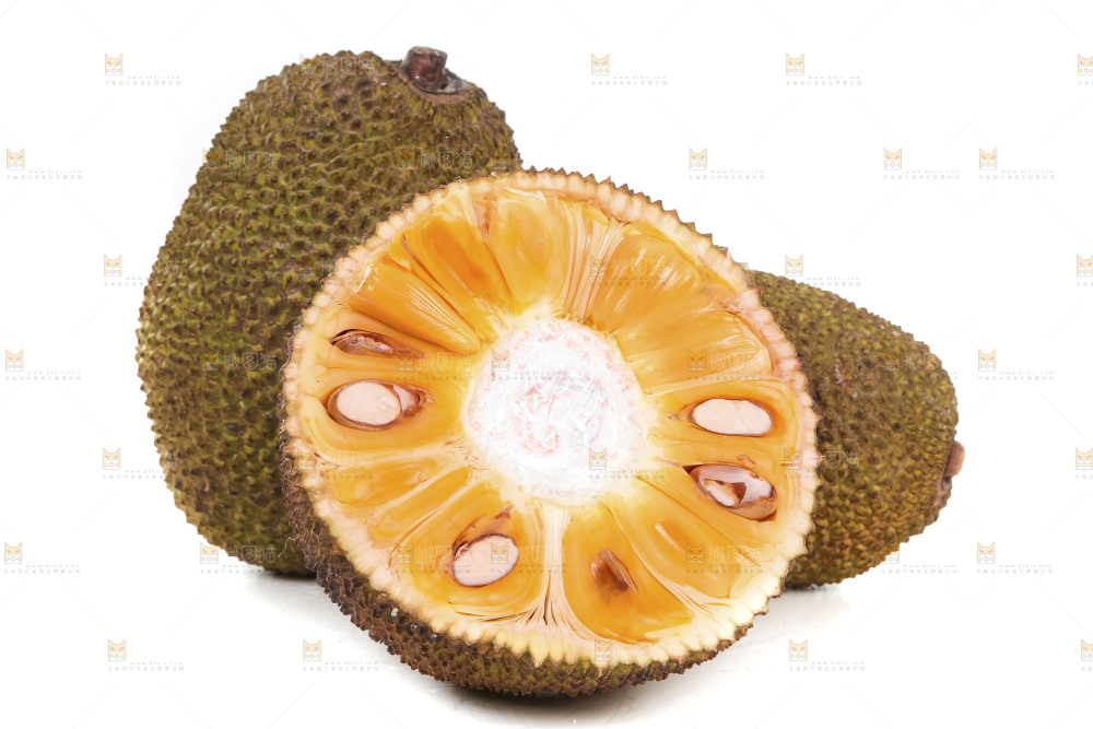 白底上放着红肉菠萝蜜