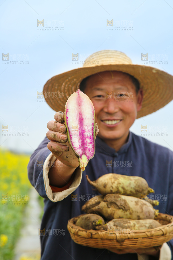 农民手里拿着冰淇林萝卜