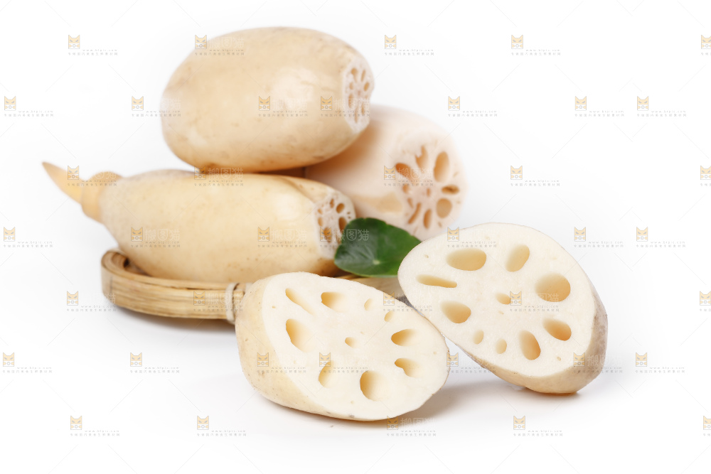白底上一堆湖北洪湖莲藕