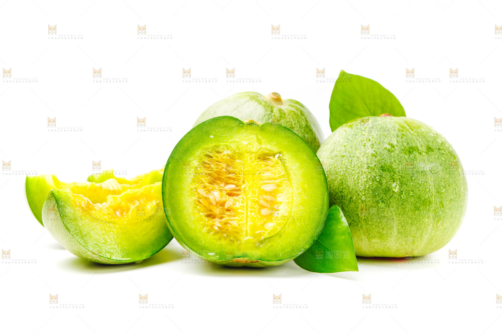 白底上放着绿宝甜瓜