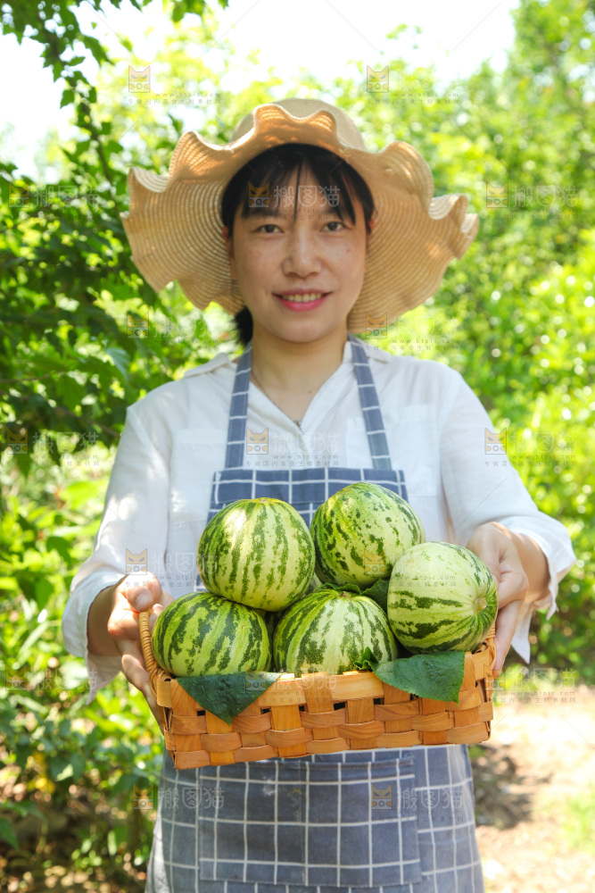 手里端着一篮花蕾甜瓜