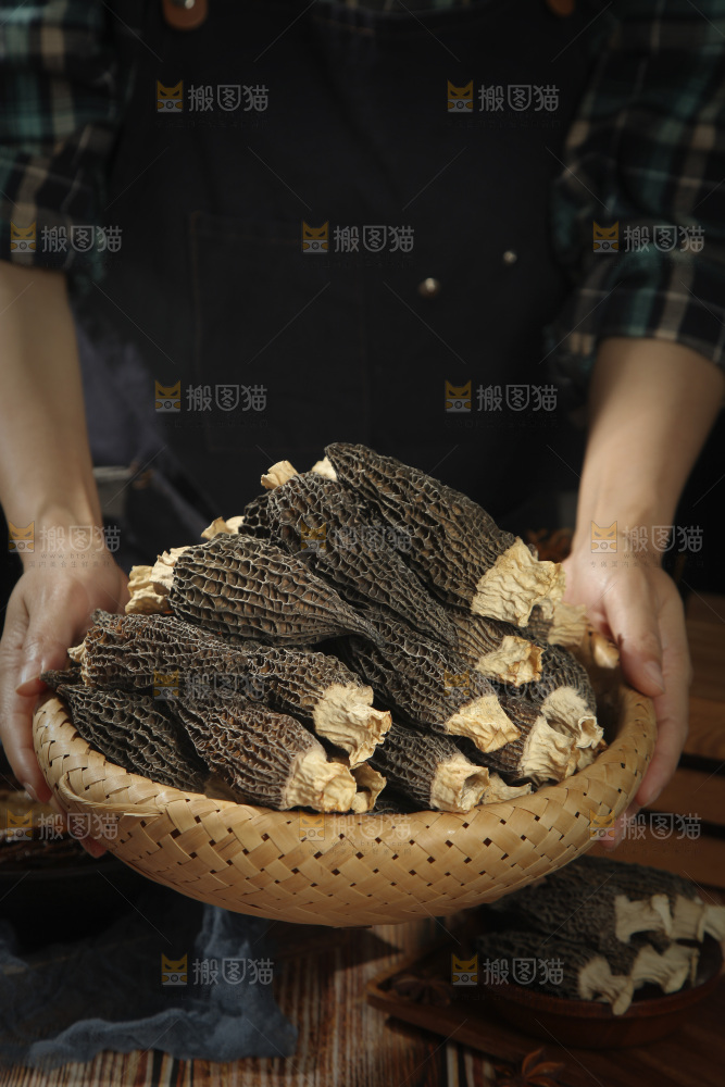 手里端着一篮云南羊肚菌