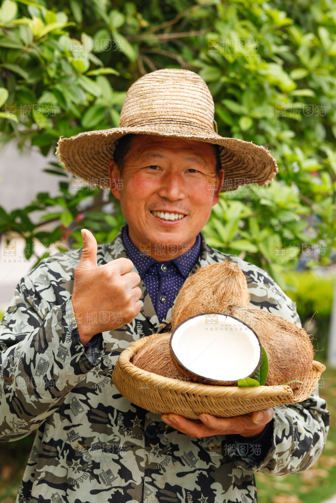 手里端着一篮海南毛椰子