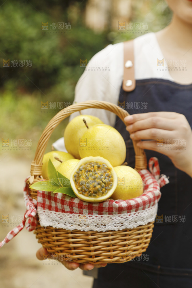 手里提着一篮黄金百香果