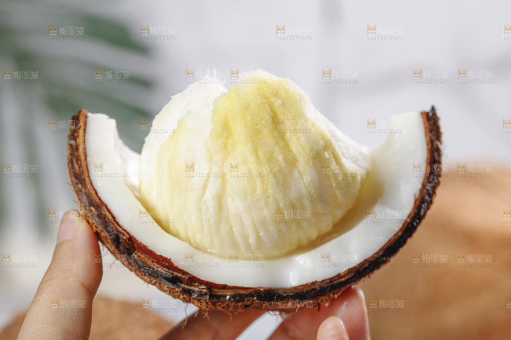 手里拿着椰宝果肉