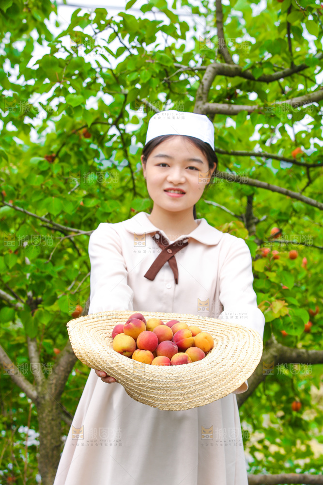 果园里女人拿着红杏