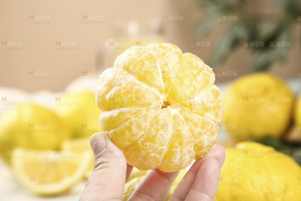 手里拿着贡柚果肉