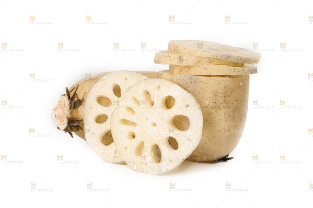 白底上的洪湖莲藕切片