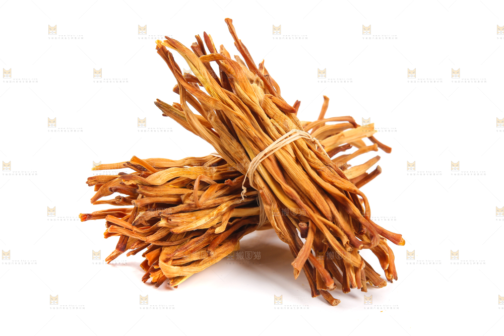 白底上摆放的干黄花
