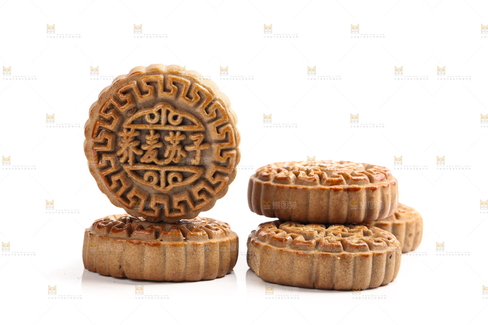 白底上的荞麦苏子月饼