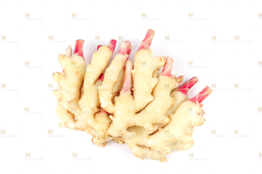 白底上放着嫩姜芽