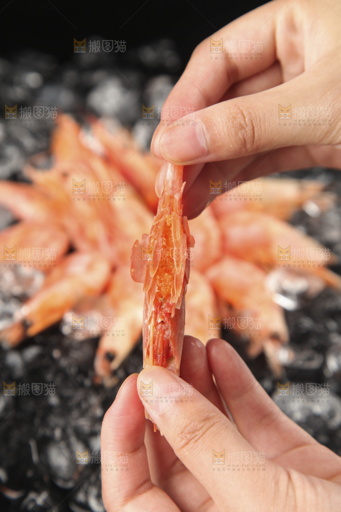手上拿着北极甜虾