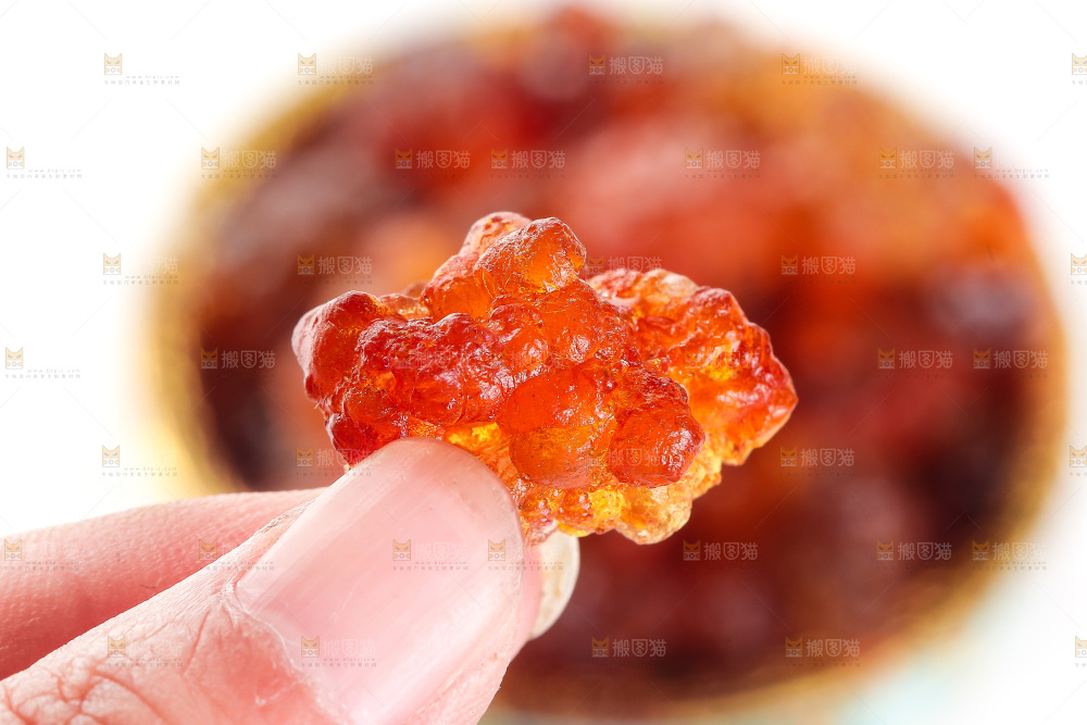 手上拿着桃胶