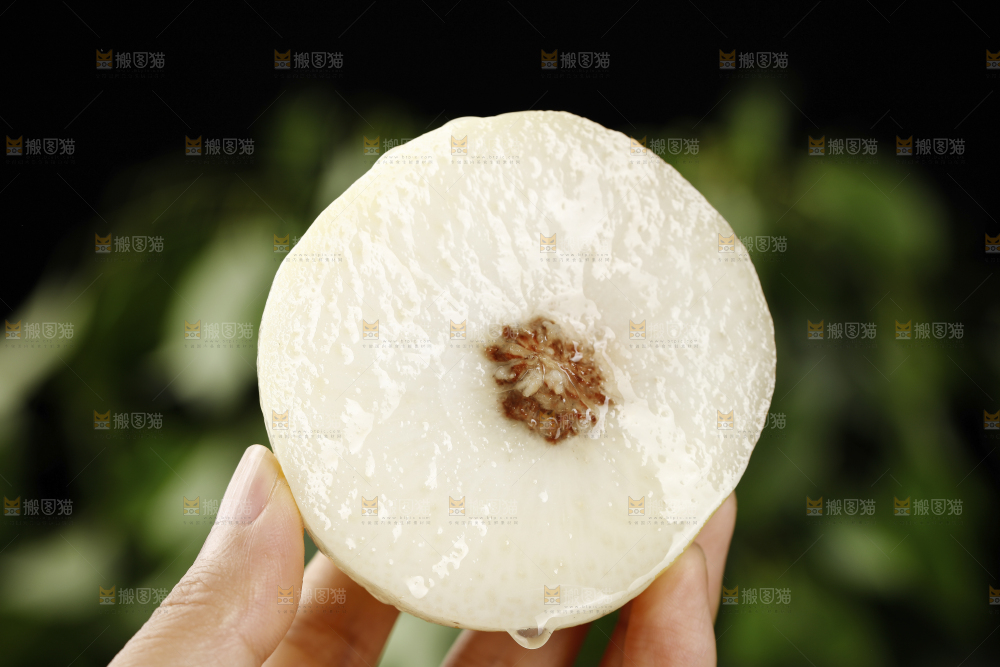 手上拿着新鲜白蟠桃