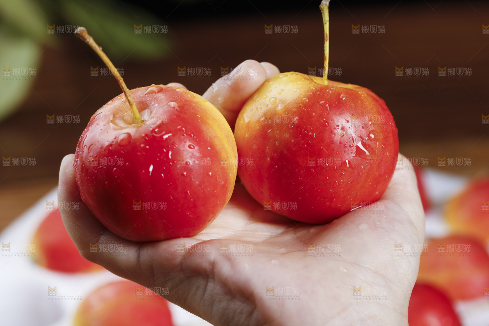 手上放着新鲜海棠果