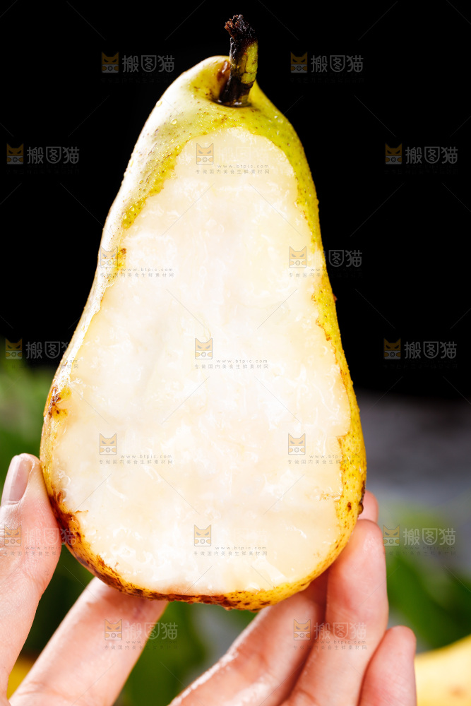 手里拿着新鲜太婆梨