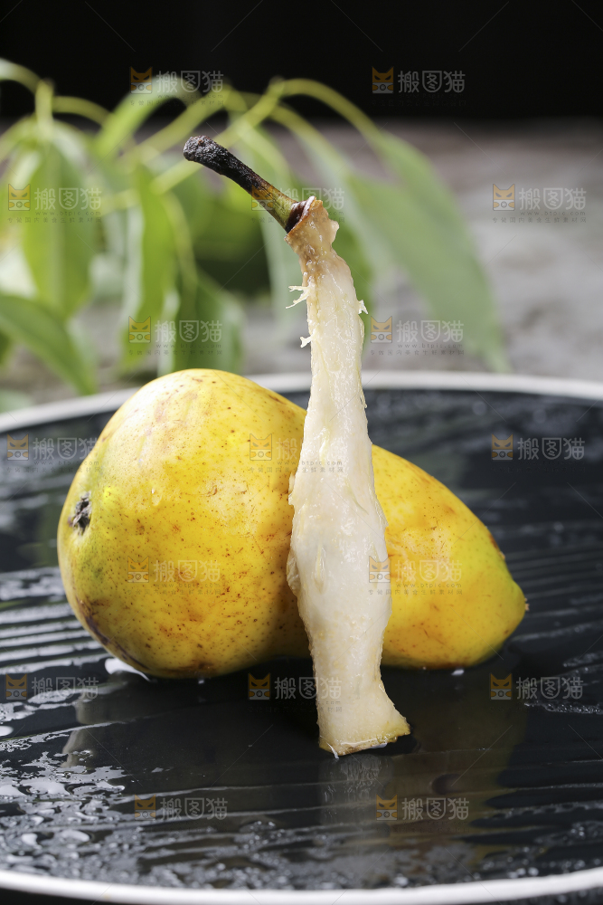 黑底上放着太婆梨果核