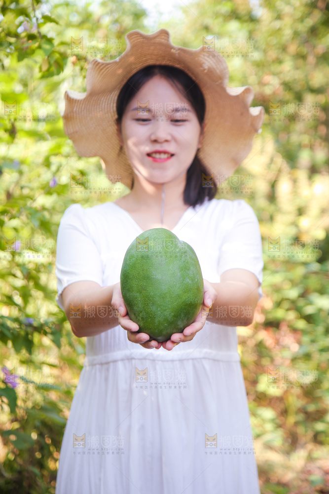 女孩手里拿着凯特芒果