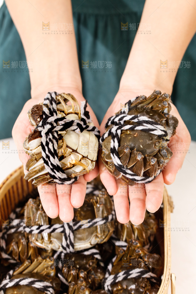 手里放着阳澄湖大闸蟹