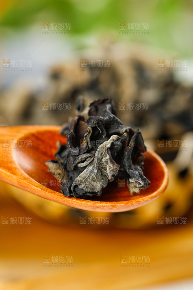 勺子上舀着干黑木耳