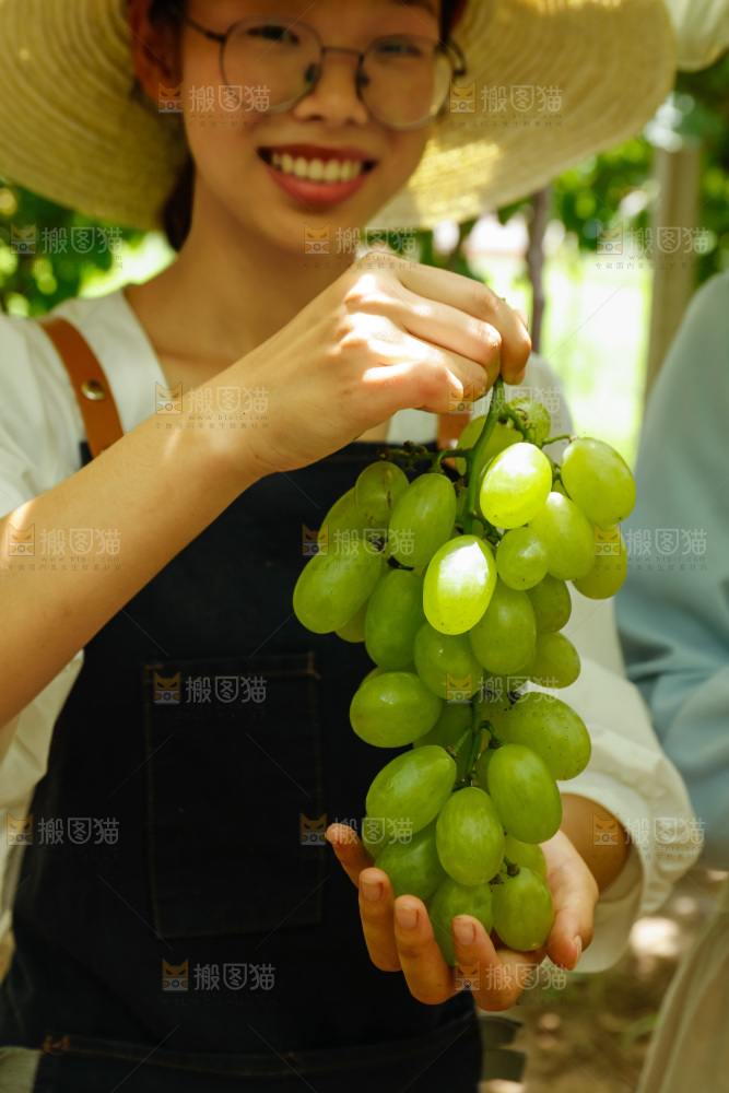 女孩手里拿着青提