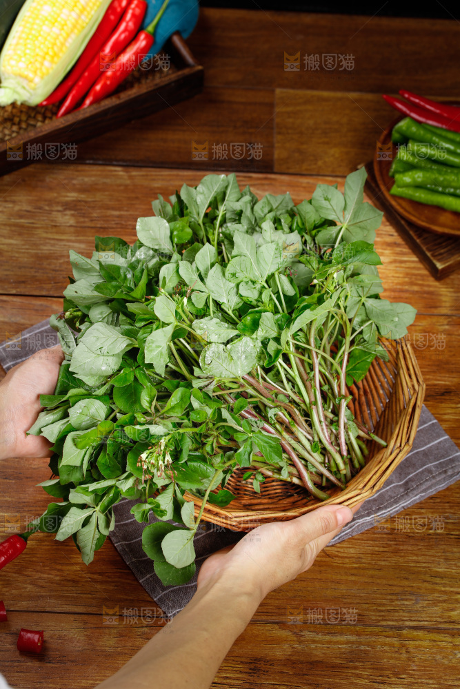 手里端着一篮白花菜