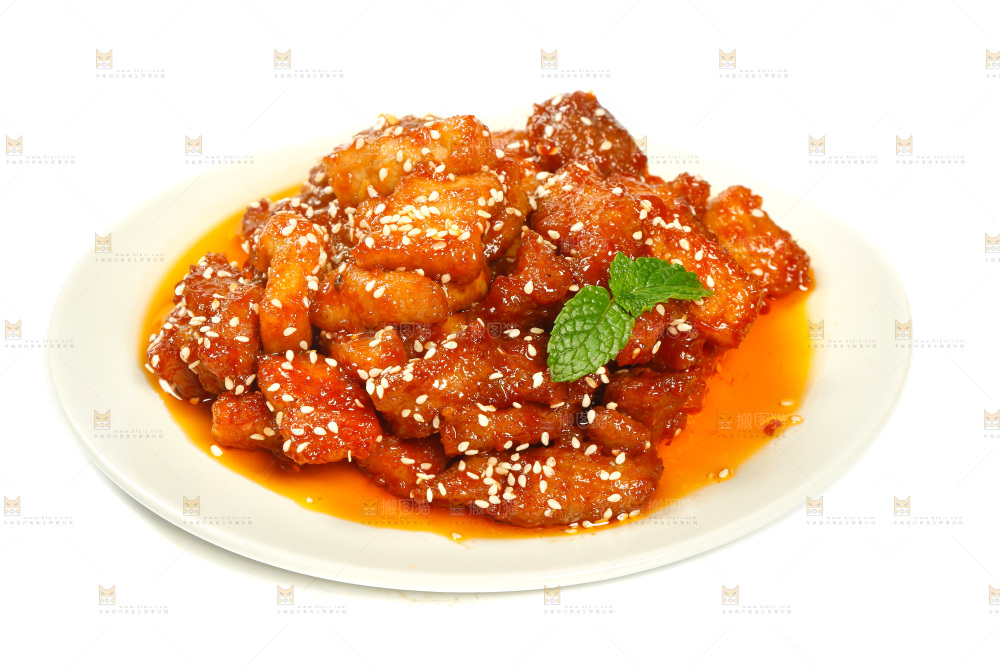 白底上一盘蜜汁里脊肉