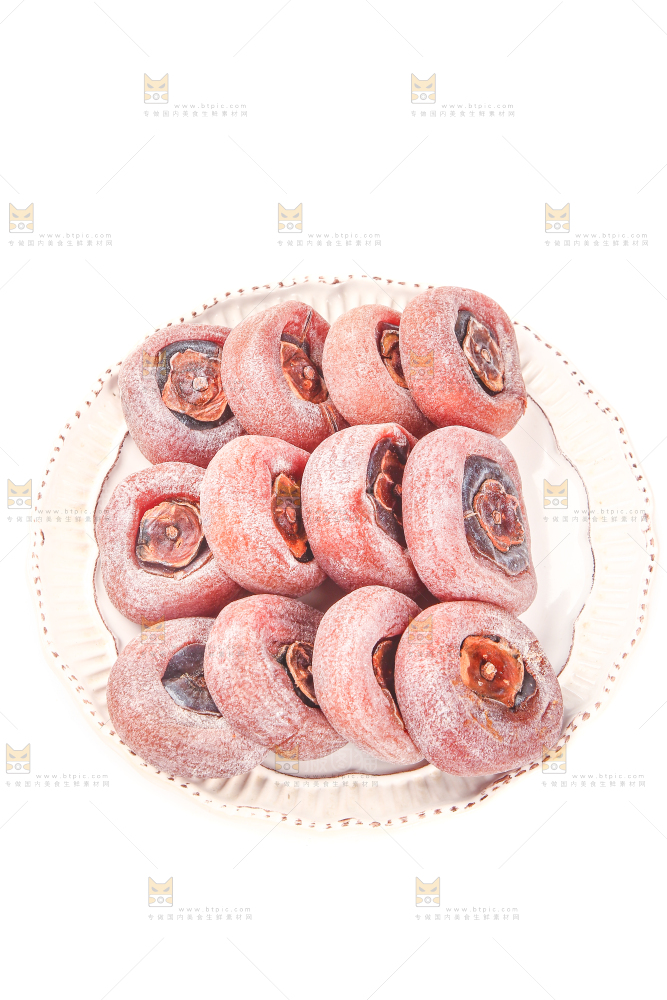 白底上放着一盘圆柿饼