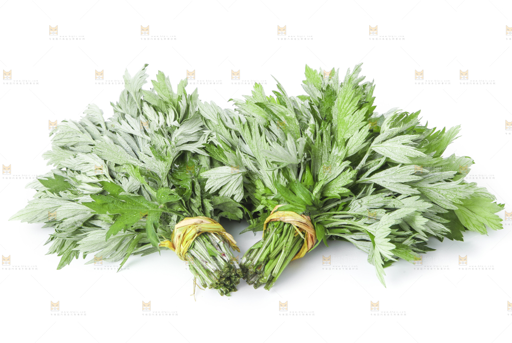 白底上摆放着艾草