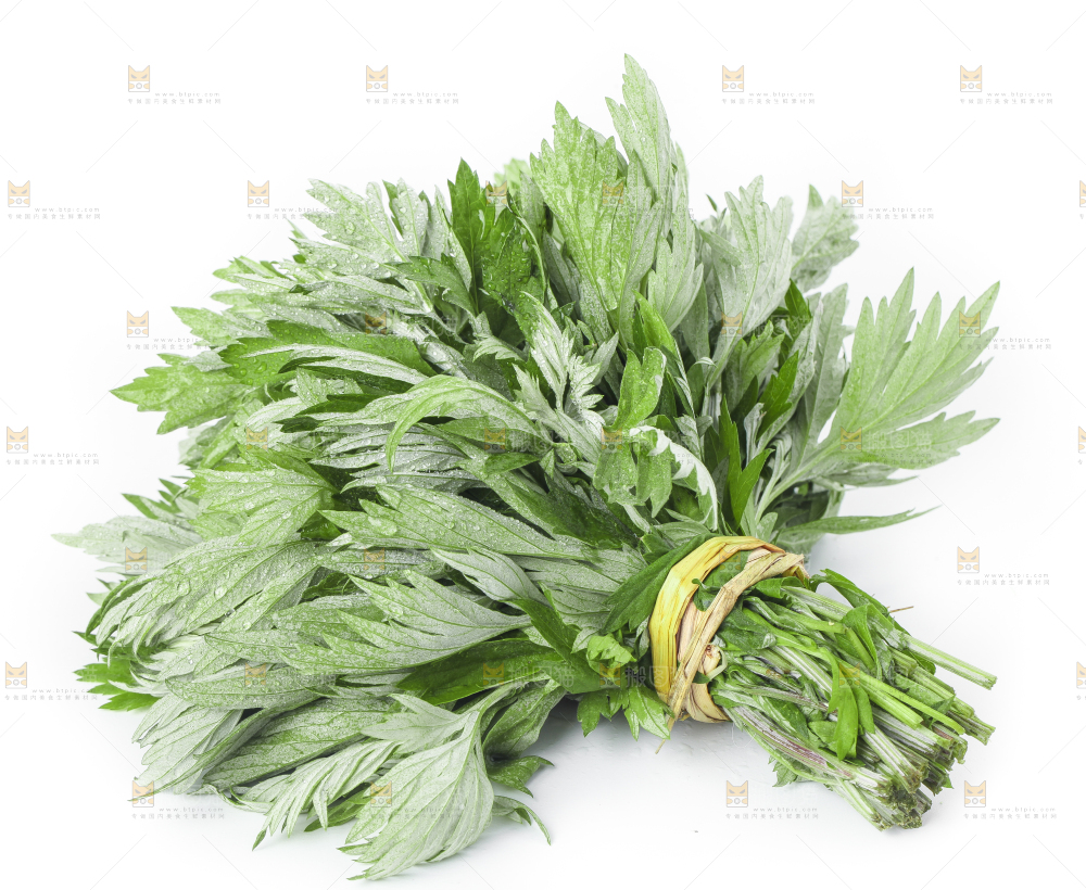 白底上摆放着艾草