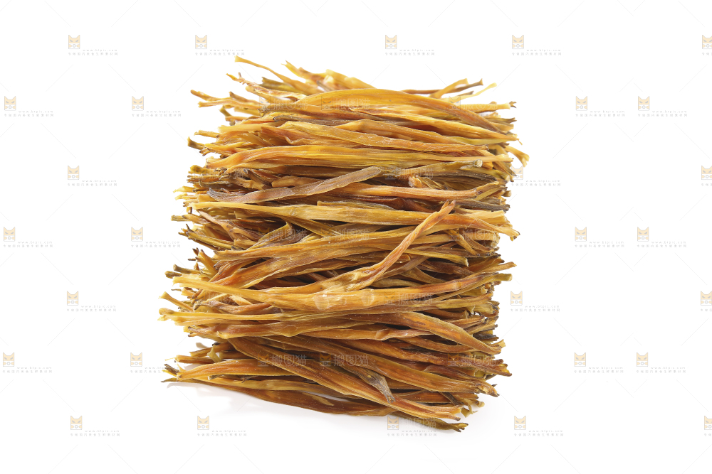 白底上摆放的黄花菜