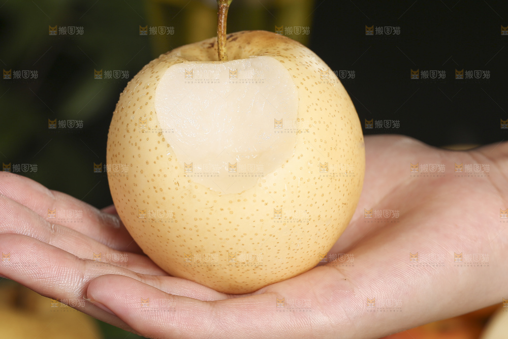 木底上的新鲜皇冠梨