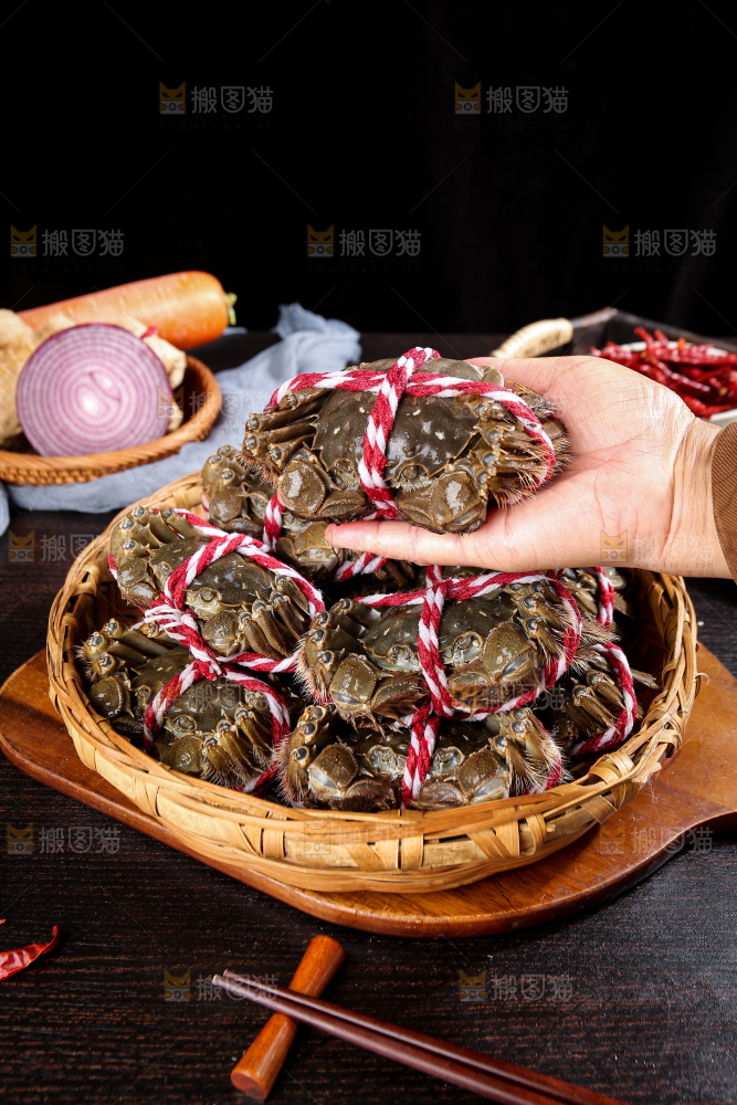 黑底上的鲜活大闸蟹