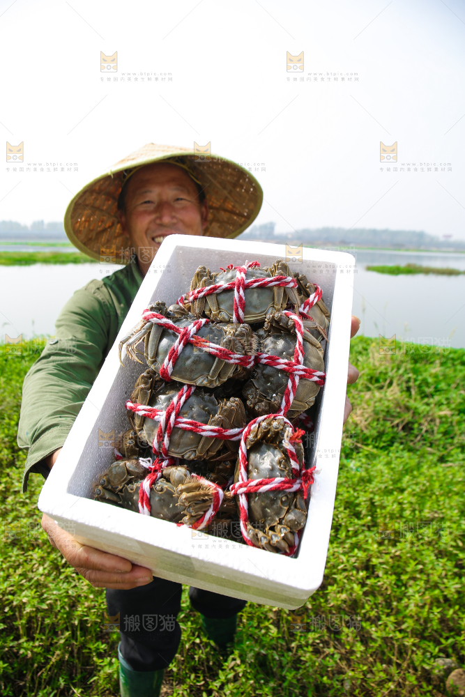 手里拿着阳澄湖大闸蟹