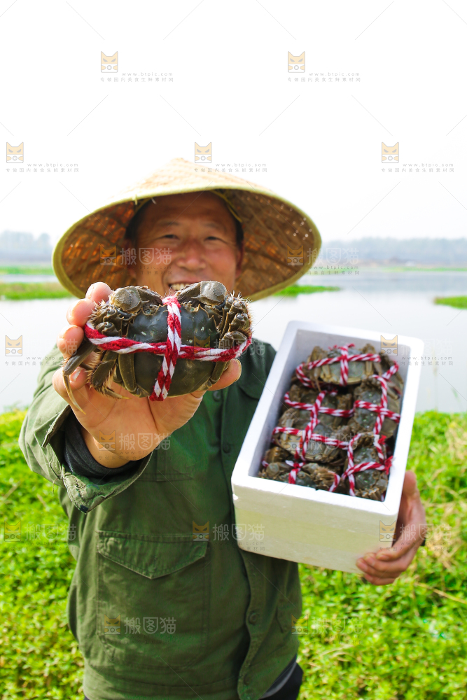 手里拿着阳澄湖大闸蟹