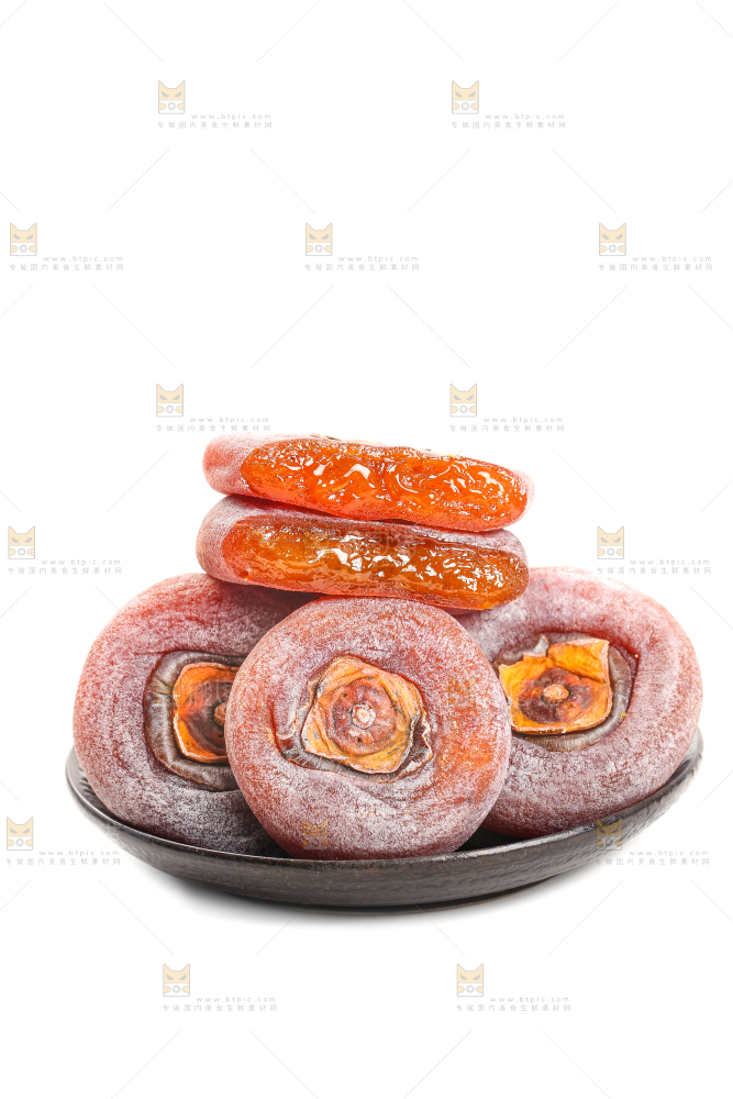 白底上摆放着柿子饼
