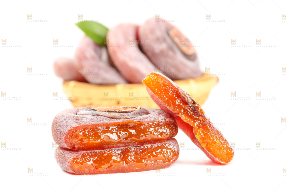白底上摆放着柿子饼