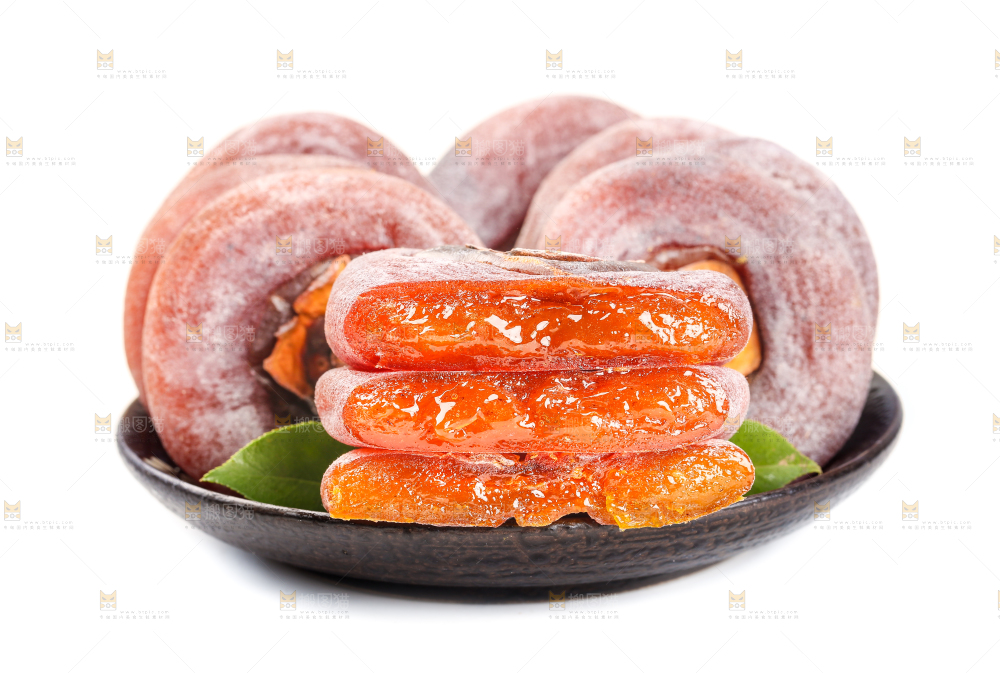 白底上摆放着柿子饼