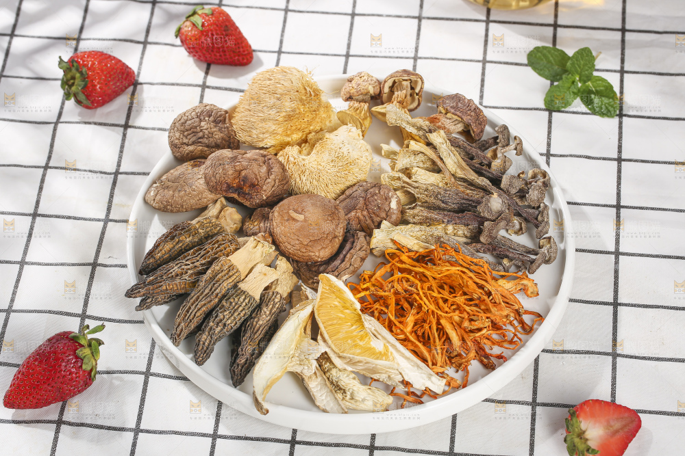 浅底上的七彩菌菇