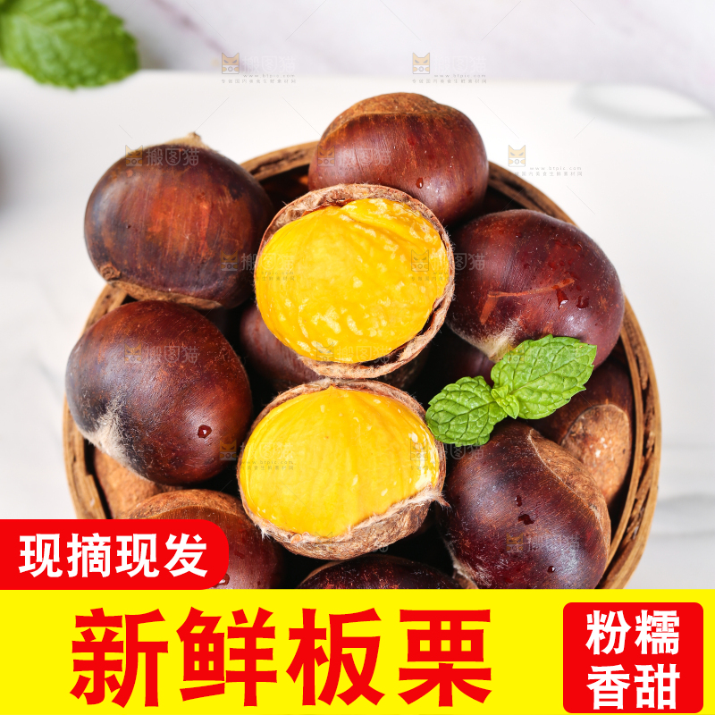 白底上一篮新鲜的丹东板栗