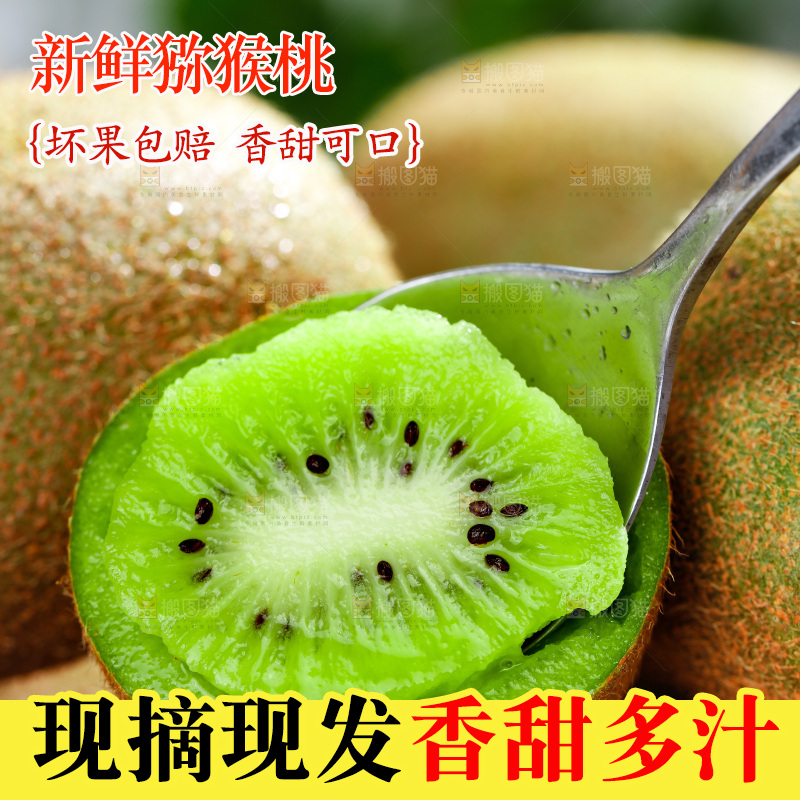 勺子上挖着绿心奇异果果肉