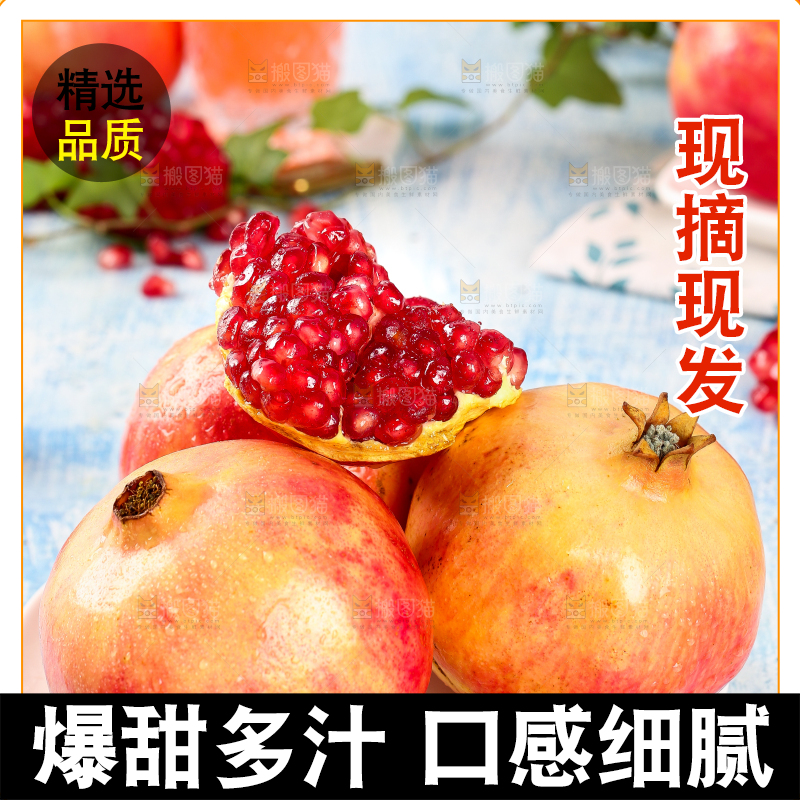 浅蓝底上放着一盘突尼斯石榴