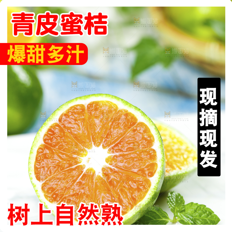 白底上的青皮蜜橘