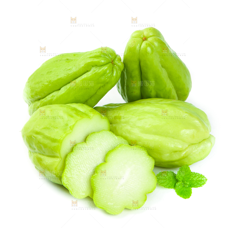 白底上放着一堆新鲜佛手瓜