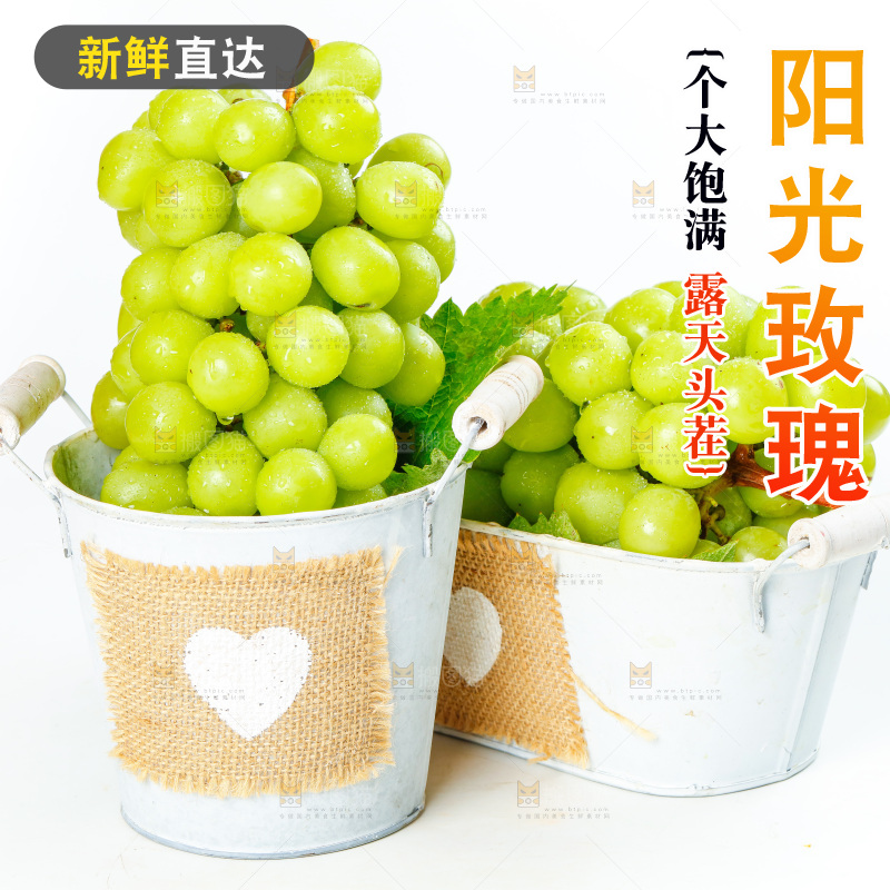 白底上桶里的云南阳光玫瑰青提